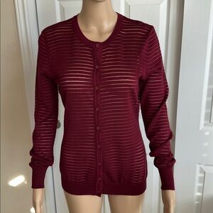 NWT Burgundy Melrose Chic Sheer Striped Cardigan ZS M.